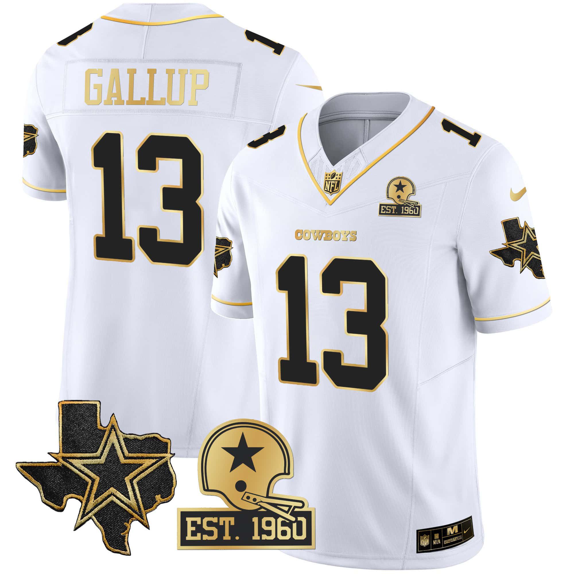 Men Dallas Cowboys #13 Gallup White Gold 2024 Nike Patch Vapor NFL Jersey->indianapolis colts->NFL Jersey